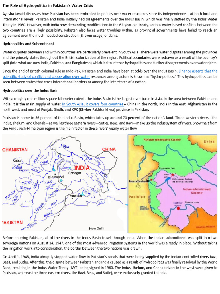 The Role of Hydropolitics in Pakistan | PDF | Indus River | Earth Sciences
