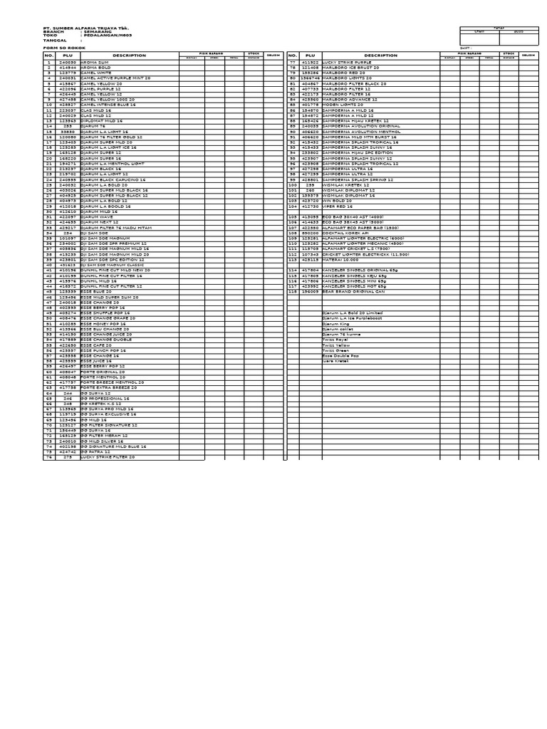 Form So Rokok Terbaru | PDF
