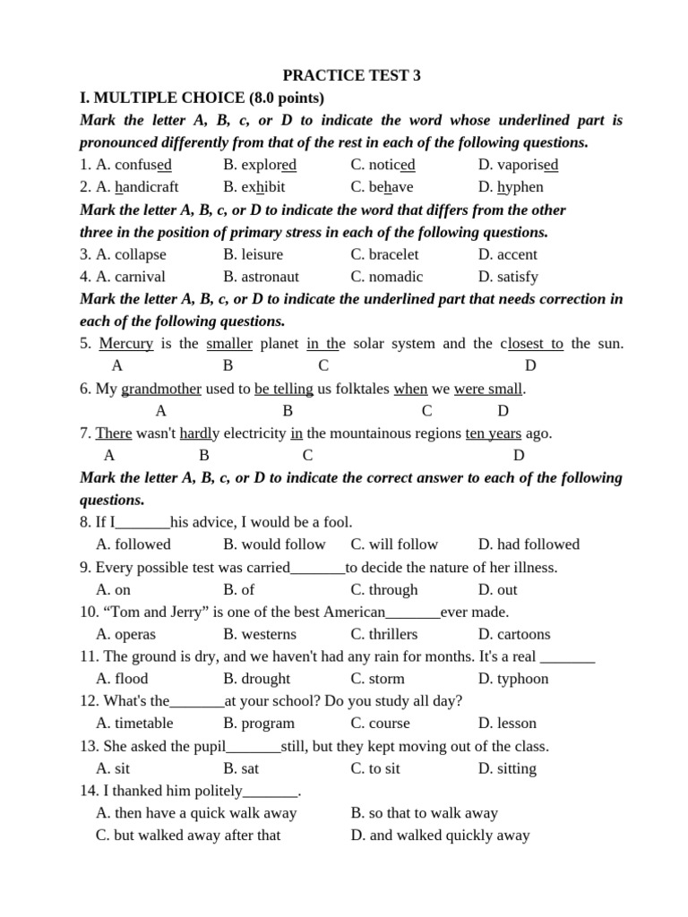 English Language Practice Test 3 | PDF | Kitchen | Cookware And Bakeware