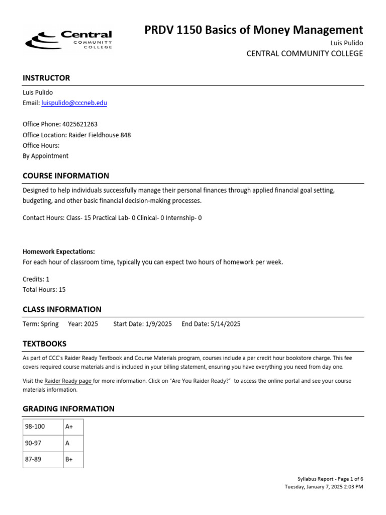 Money Management Course Syllabus | PDF | Option (Finance) | Academic ...