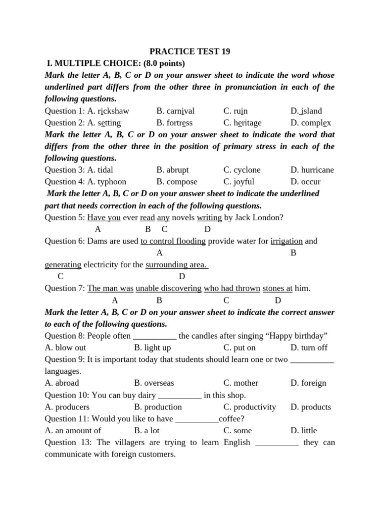 Practice Test 19: English Language Skills | PDF | Newspapers