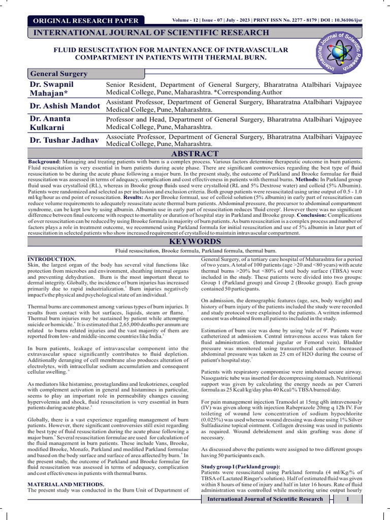 Article RCT BURN FLUID RESUSCITATION | PDF | Burn | Medical Specialties