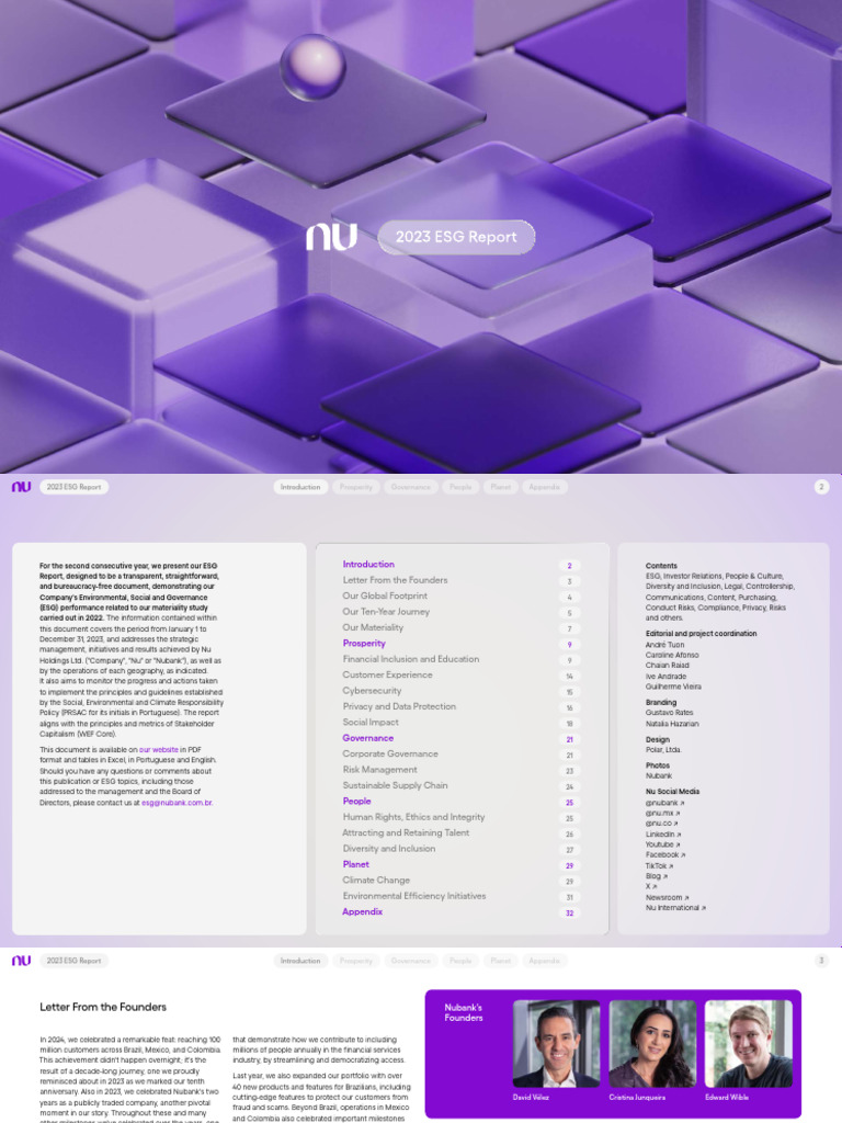 Nubank (David Vélez, Cristina Junqueira y Edward Wible) 2024 | PDF |  Financial Inclusion | Sustainability