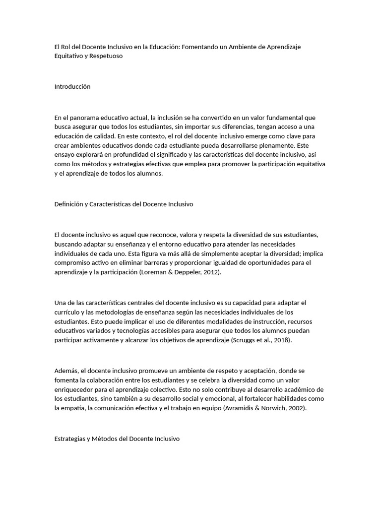 Rol del Docente en la Inclusión Educativa | PDF | Maestros | Enseñando