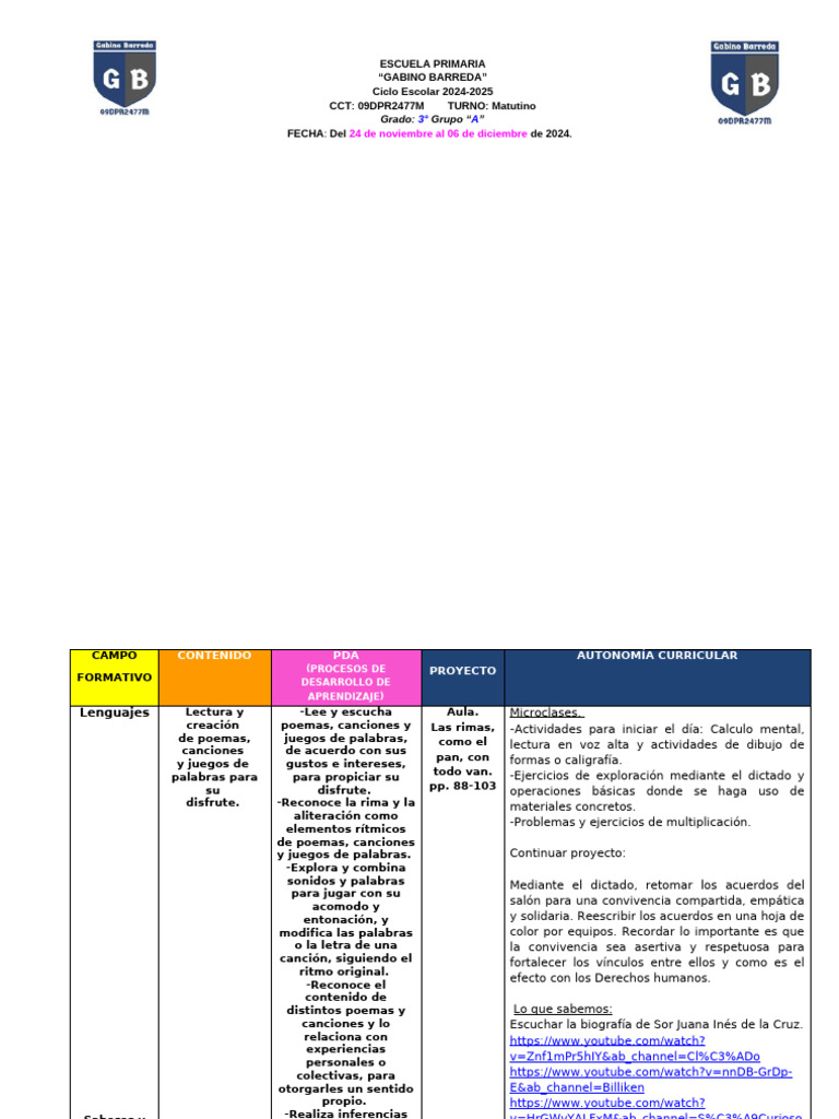 Proyecto de Aprendizaje 3° Grado 2024-2025 | PDF | Aprendizaje