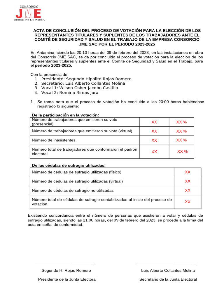 16 Anexo #08 - Acta de Conclusión Del Proceso de Votación JME | PDF