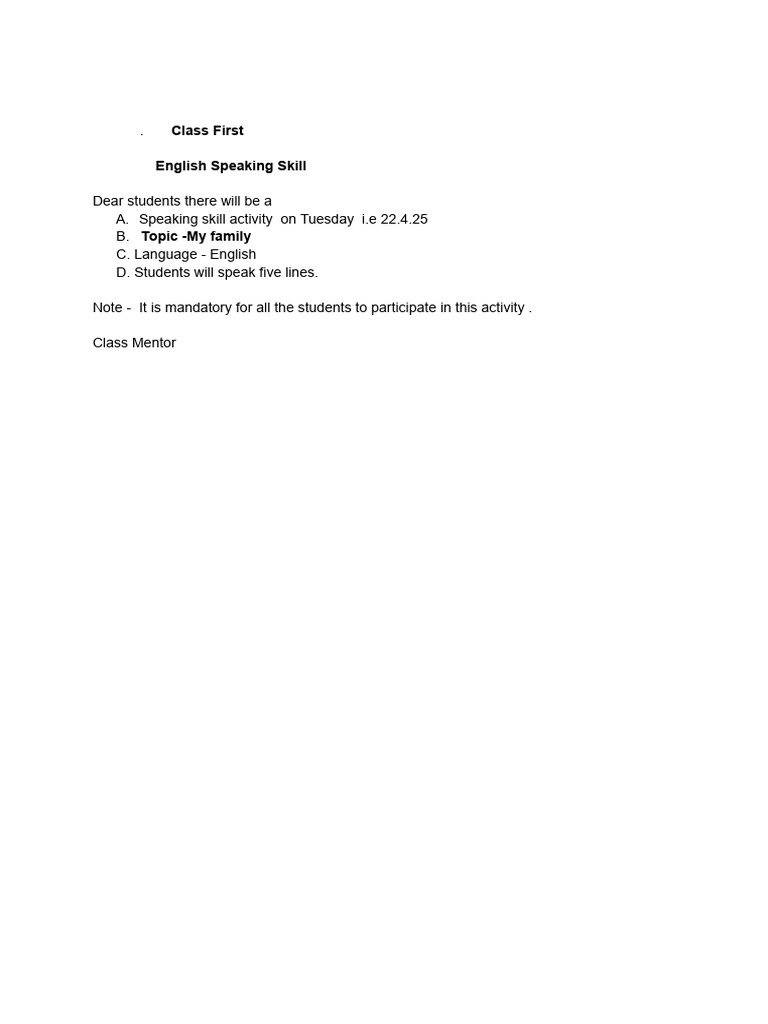 English Speaking Activity: My Family | PDF