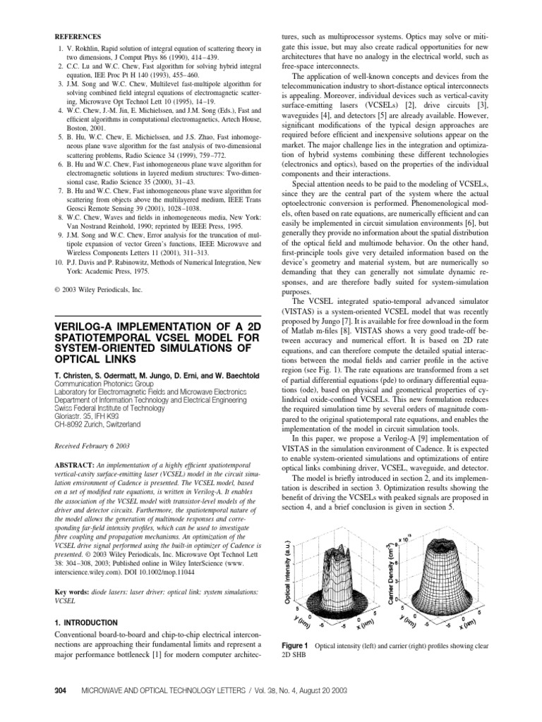 Verilog-A Implementation of A 2D Spatiotemporal VCSEL Model For System ...