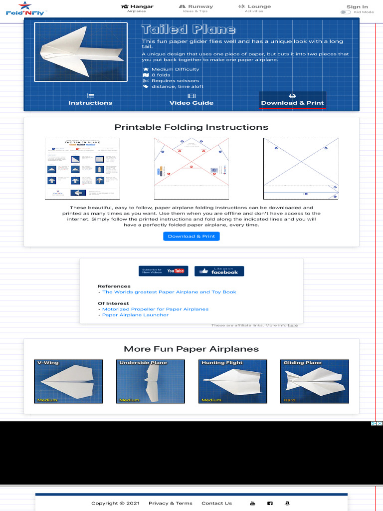 Tailed Paper Airplane Instructions | PDF | Airplane | Gliding