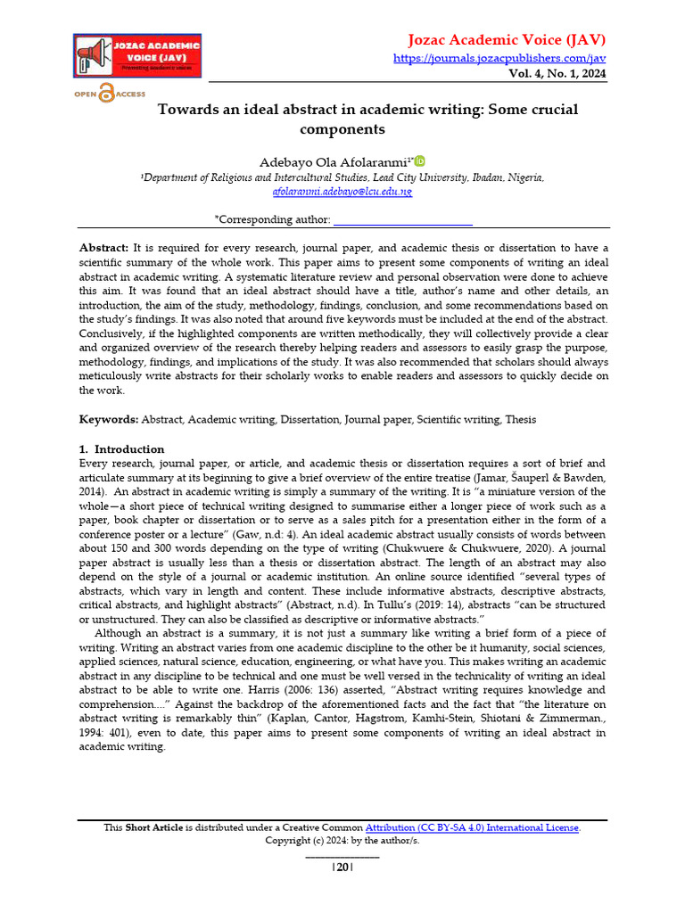 Towards An Ideal Abstract in Academic Writing - Some Crucial Components ...