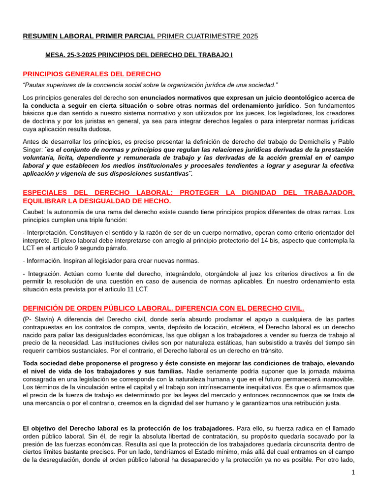 Resumen Laboral Primer Parcial | PDF | Salario | Derecho laboral