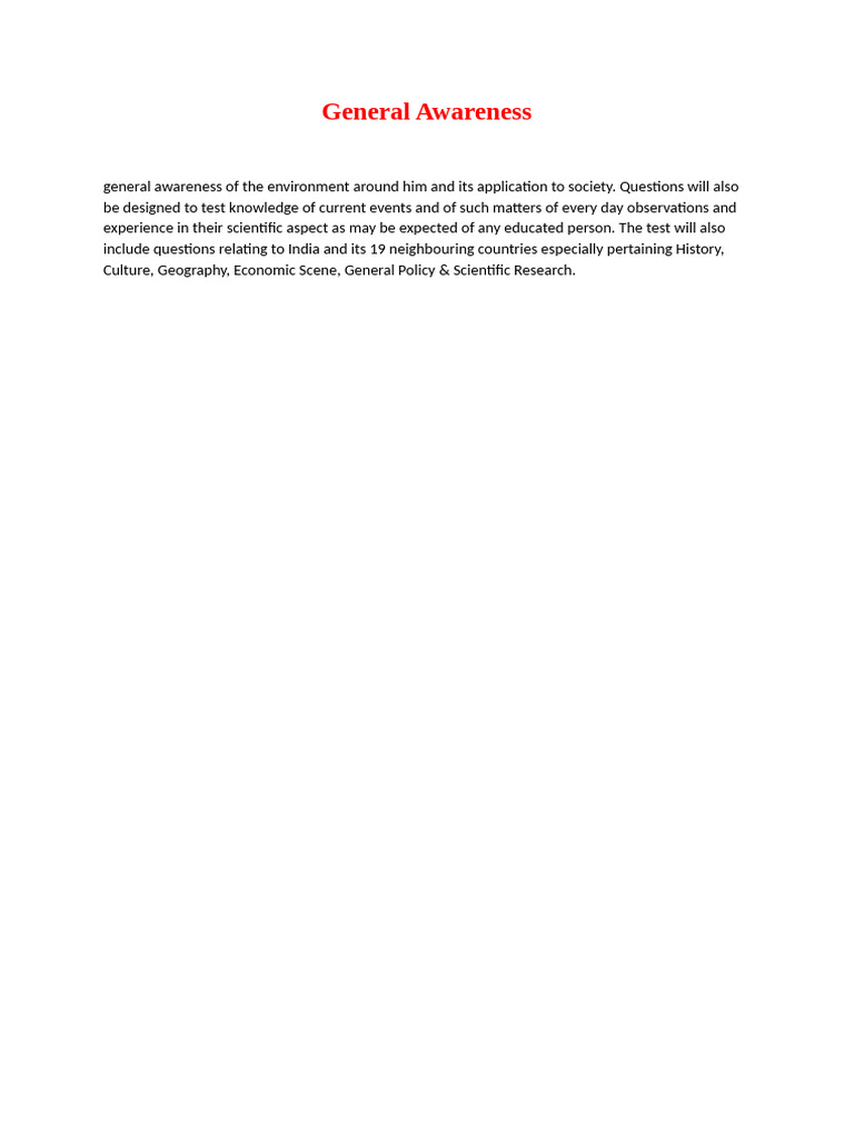 General Awareness in Society and Environment | PDF