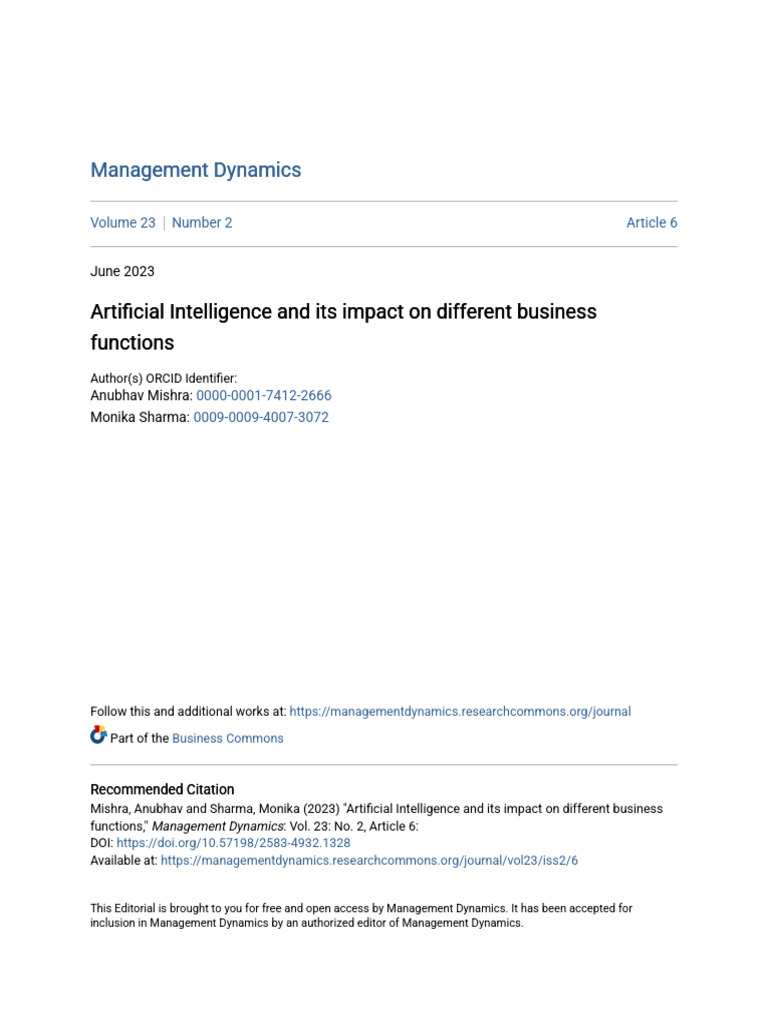 Artificial Intelligence and Its Impact On Different Business Func | PDF ...