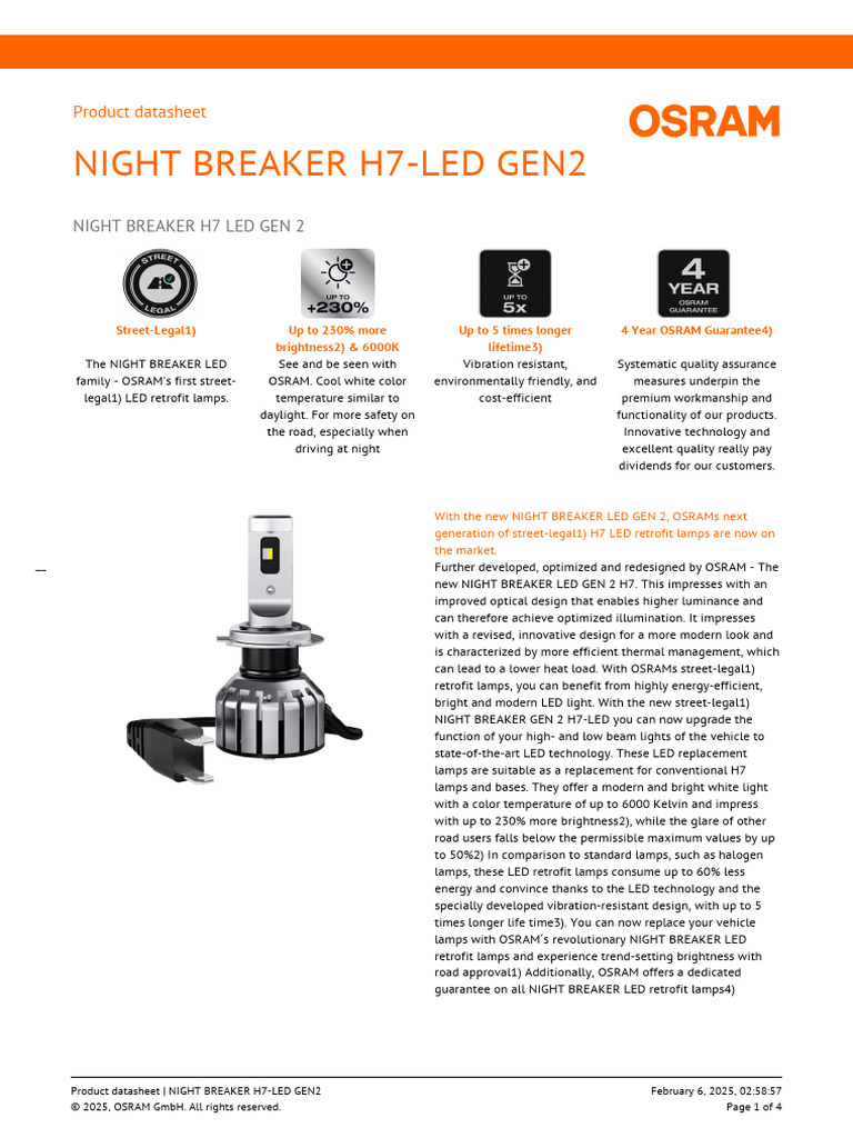 OSRAM NIGHT BREAKER H7-LED GEN 2 | PDF | Light Emitting Diode | Headlamp