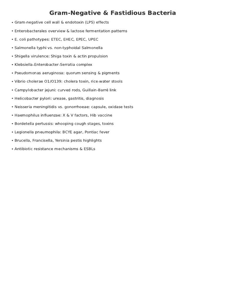 Gram Negative & Fastidious Bacteria Overview | PDF