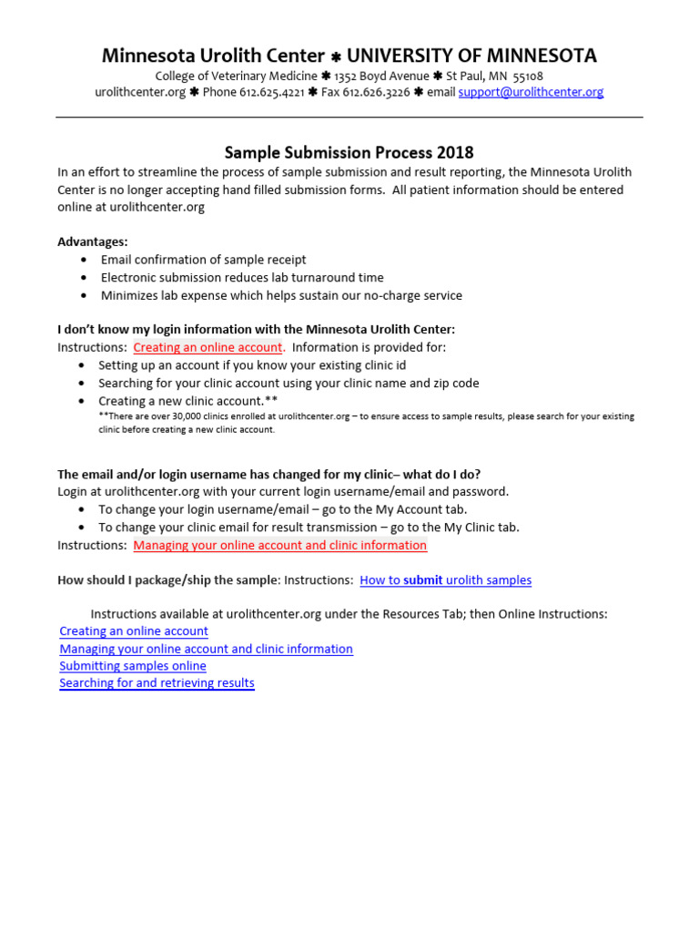 Minnesota Urolith Center Sample Submission Guide | PDF