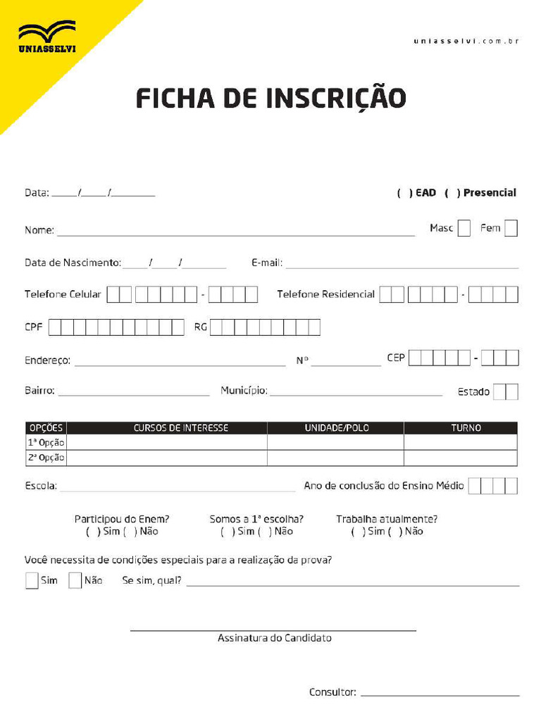 Ficha de Inscrição | PDF
