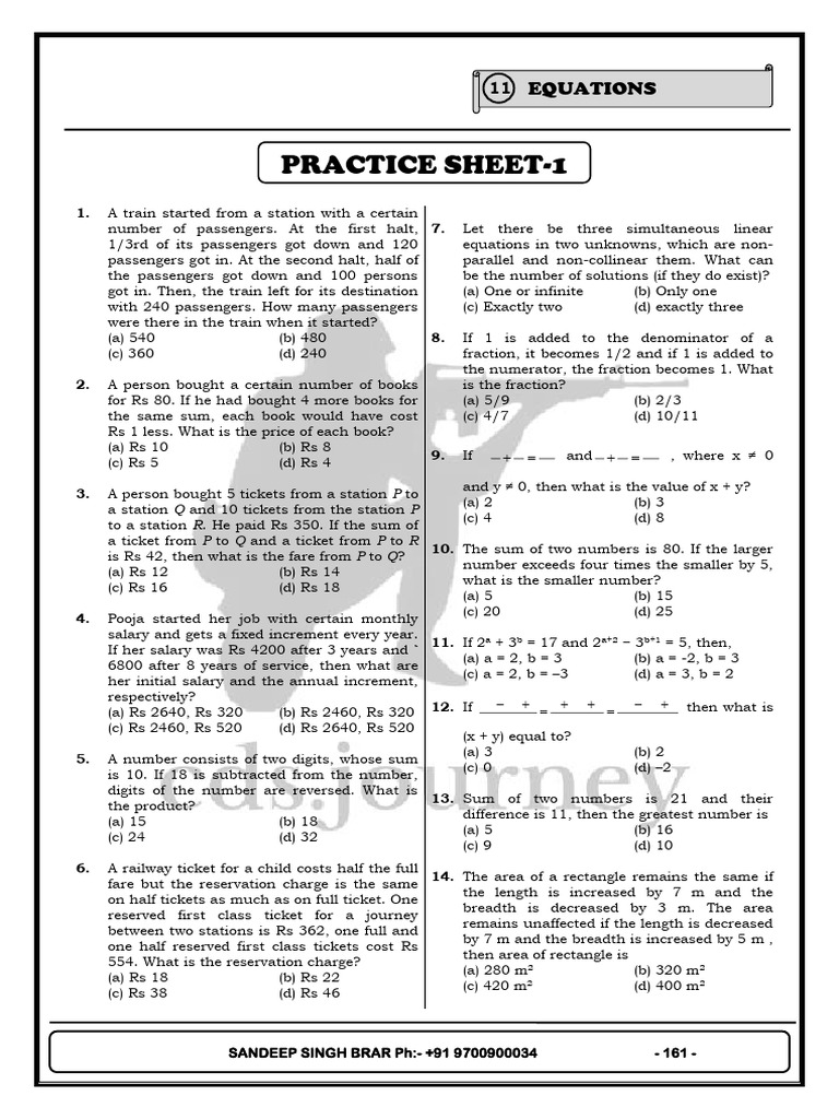 Math Problem Practice Sheet | PDF | Elementary Mathematics ...