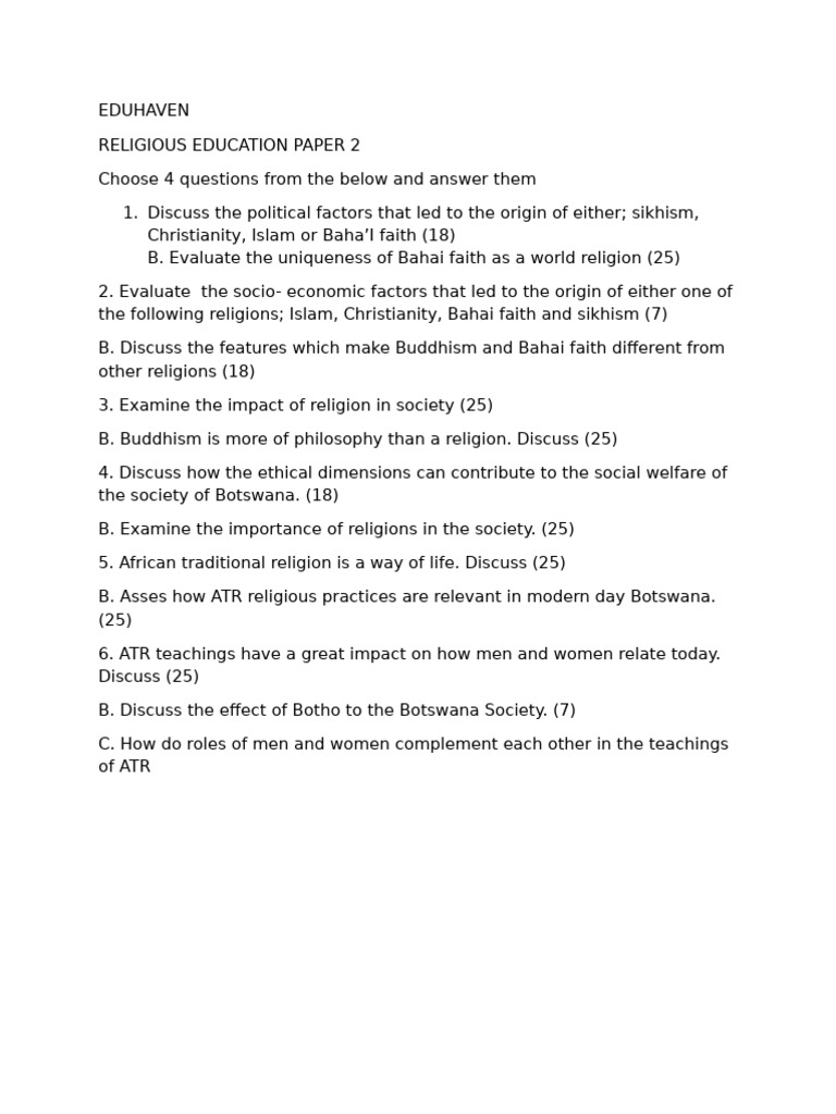 BGCSE Religious Education Paper 2 Guide | PDF