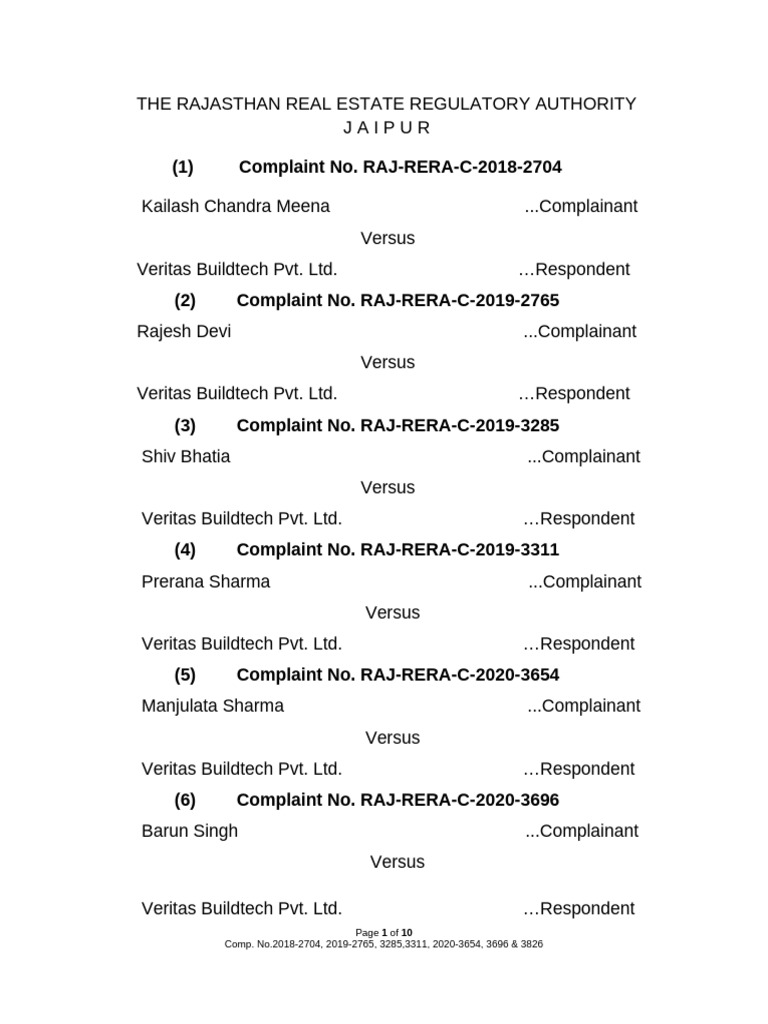 RERA Complaints Against Veritas Buildtech | PDF | Justice | Crime ...