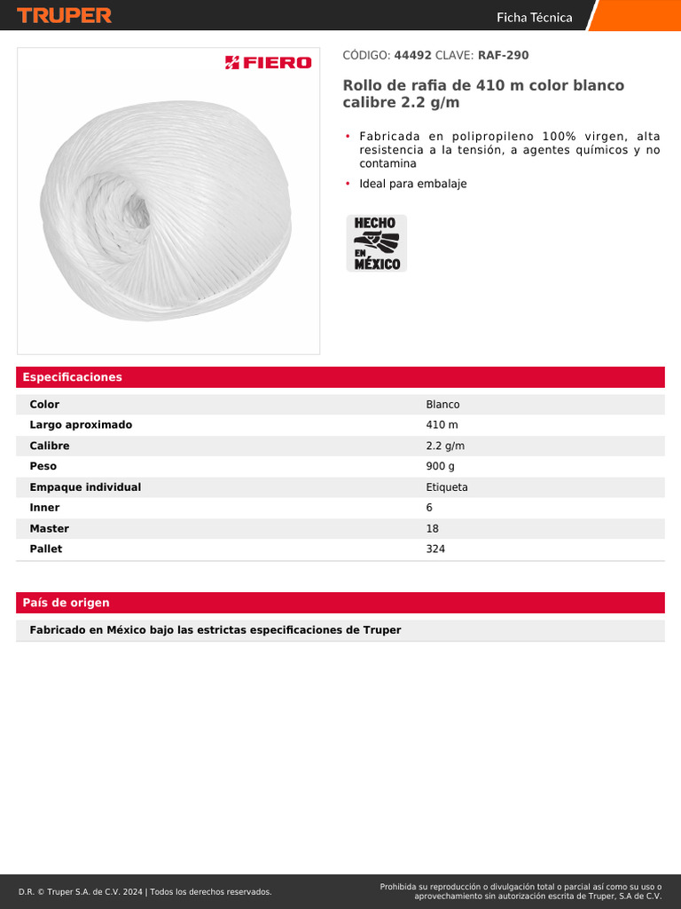 Rollo de Rafia Blanca Truper 410m | PDF