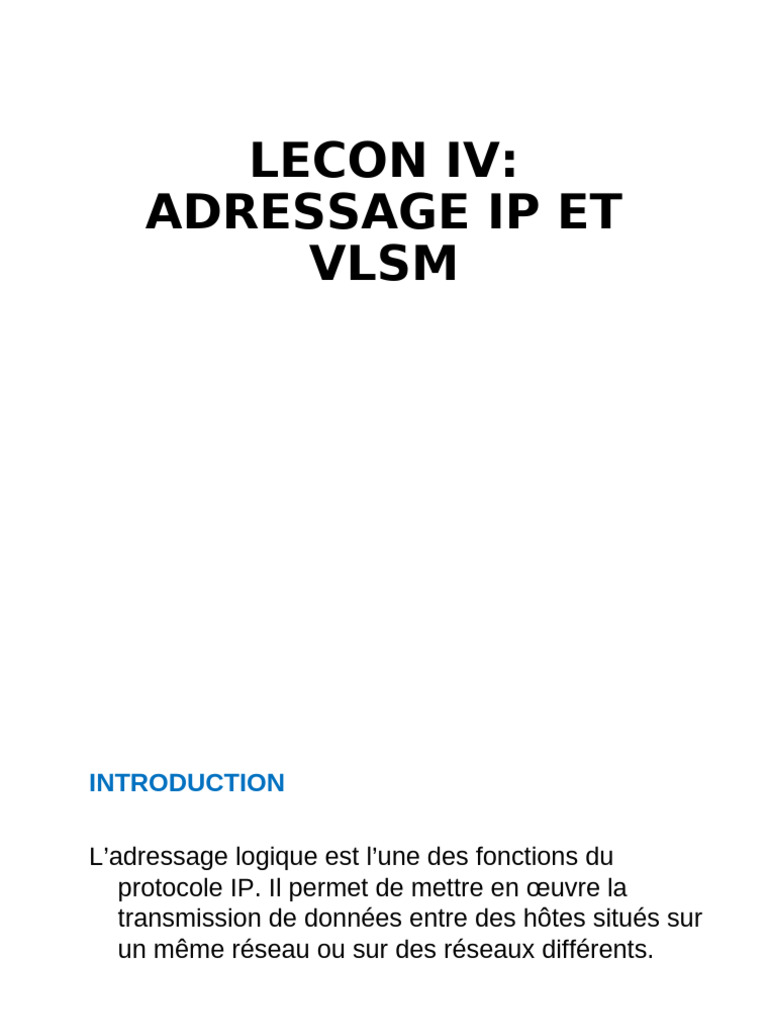 Adressage IP et VLSM : Guide Complet | PDF | Adresse IP | Protocoles de ...