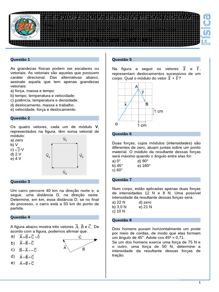 Exercícios de Vetores para 1º Ano | PDF | Vetor euclidiano | Física
