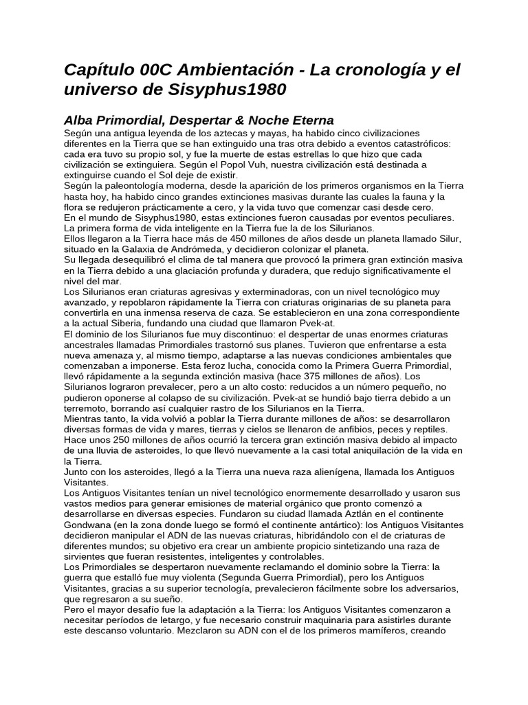 Capítulo 00C Ambientación - La Cronología y El Universo de Sisyphus1980 ...