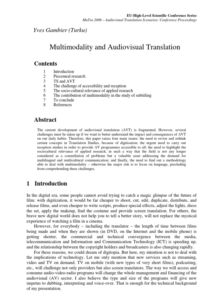 Multimodality and Audiovisual Translation PDF Accessibility Usability