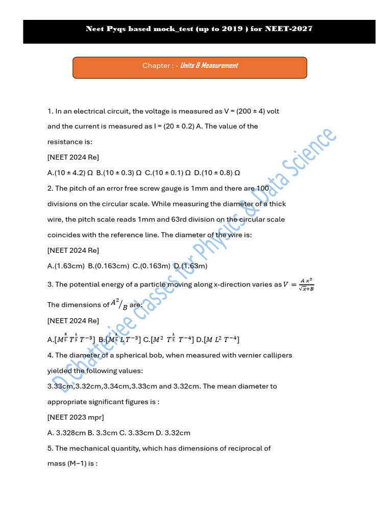 Neet Pyq Based Physics Mock Test-01 | PDF | Significant Figures ...