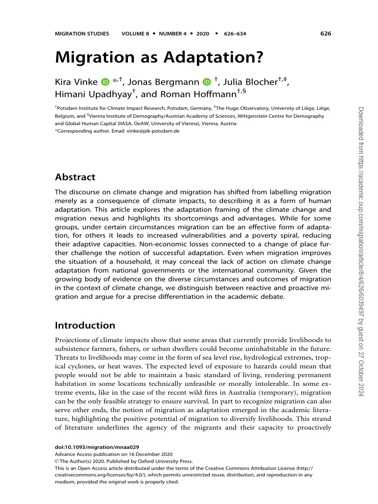 Migration as Climate Adaptation Analysis | PDF | Human Migration | Risk