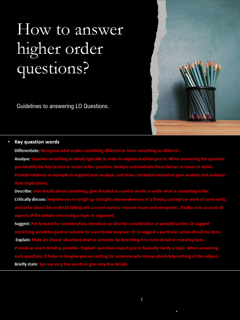 Guidelines for Answering Higher Order Questions | PDF | Argument | Idea
