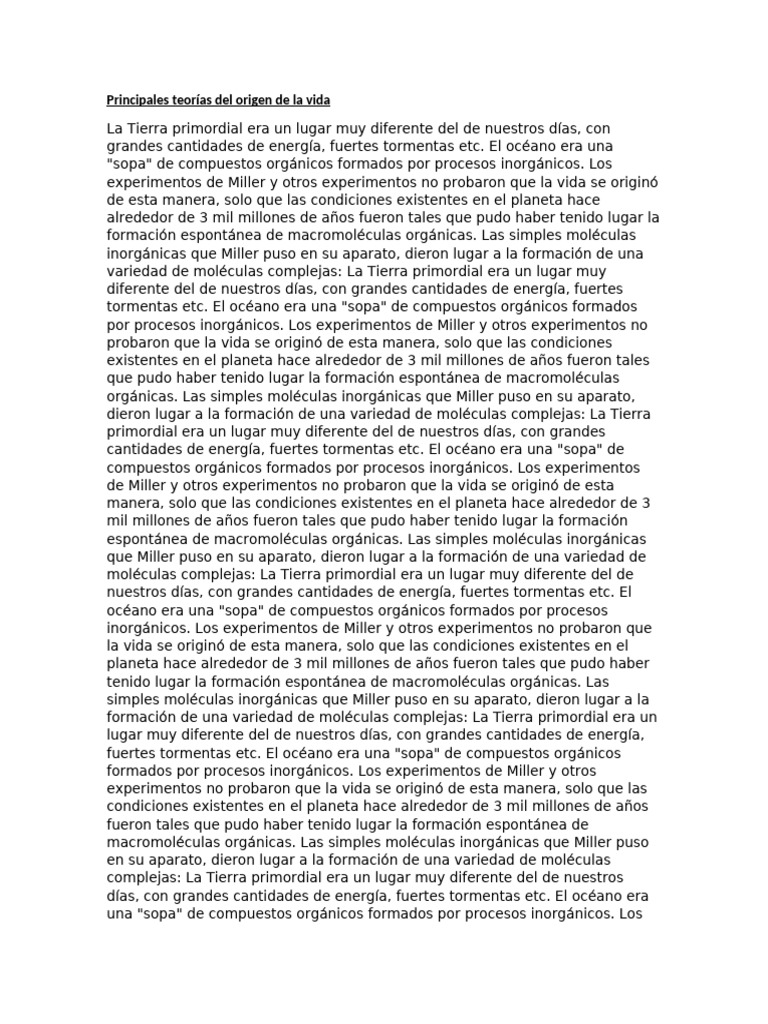 Teorías sobre el origen de la vida | PDF | Abiogénesis | Naturaleza