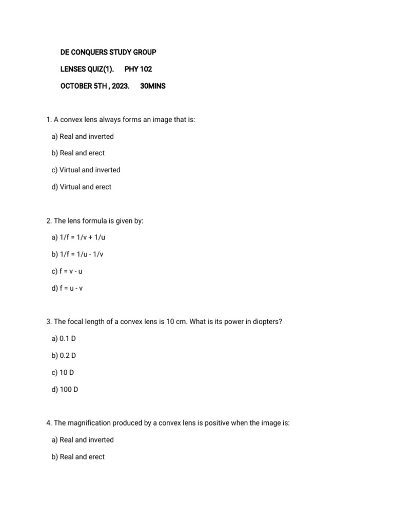 Lenses Quiz | PDF