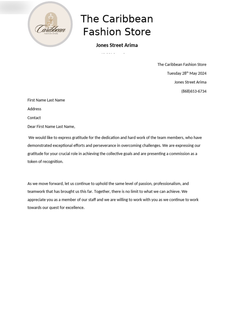 The Caribbean Fashion Store - Letter | PDF