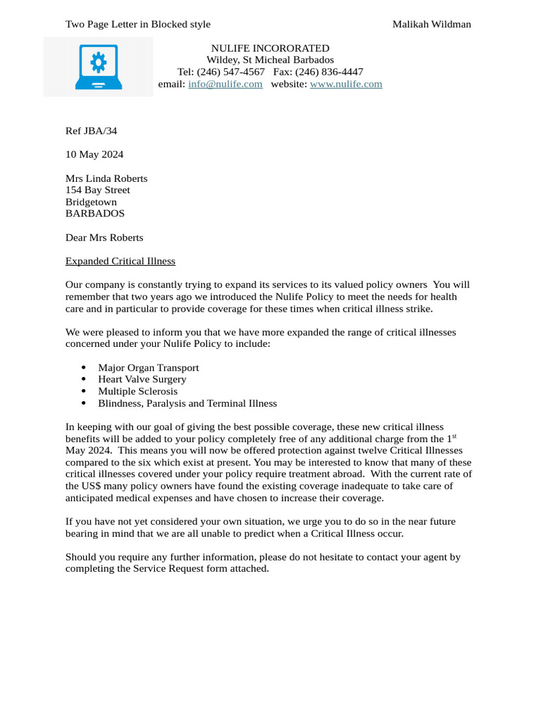 Two Page Letter in Blocked Style | PDF