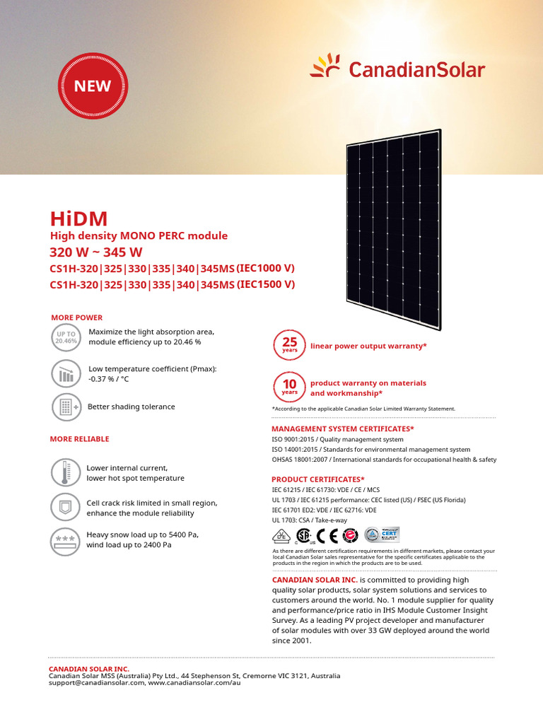 Canadian - Solar Datasheet HiDM - CS1H MS - 5.582 - AUcell Arrangement ...