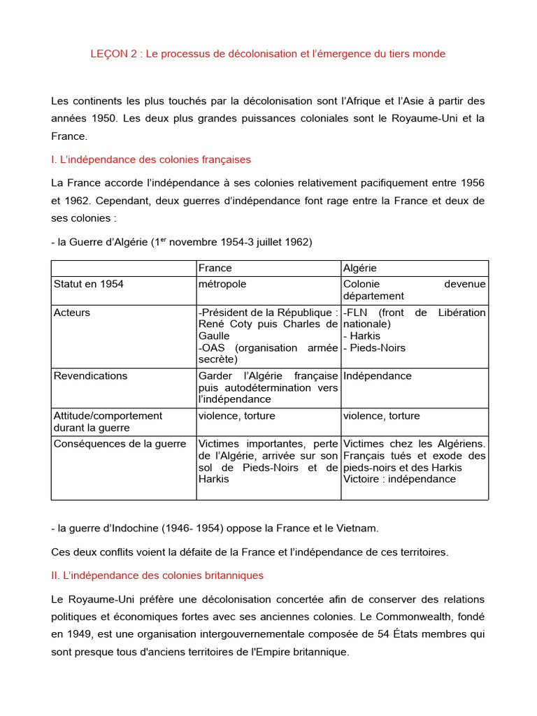 Décolonisation : Afrique, Asie et Tiers Monde | PDF | Décolonisation ...