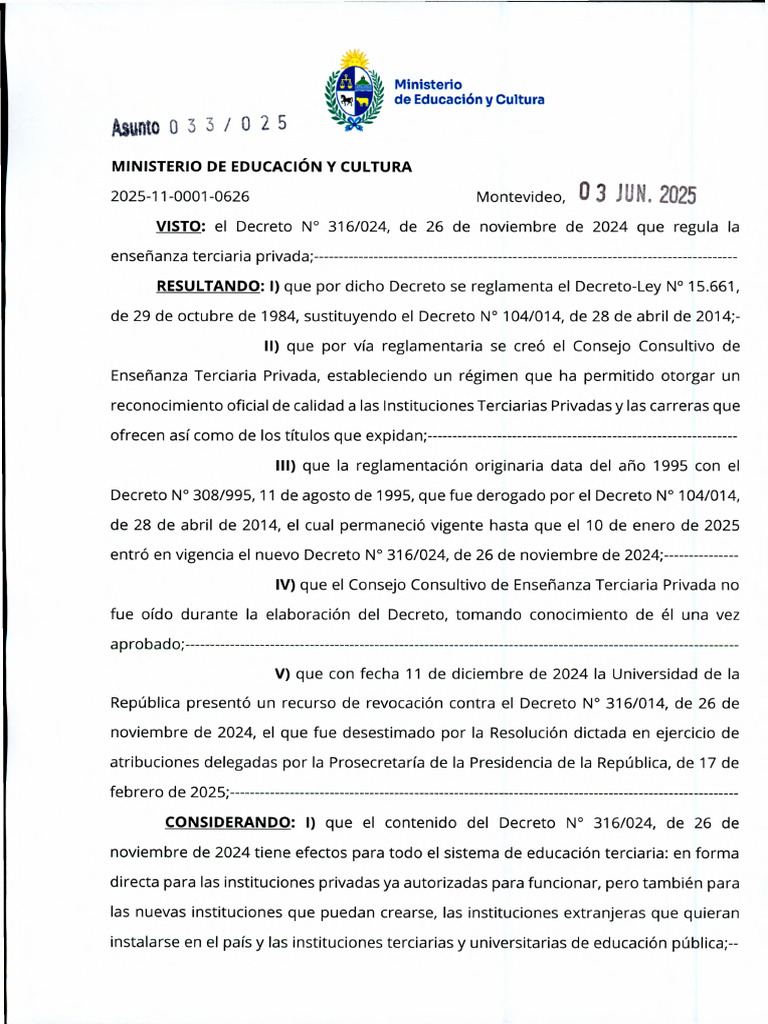 Derogación del Decreto 316/024 | PDF | Ministerio (Departamento de ...