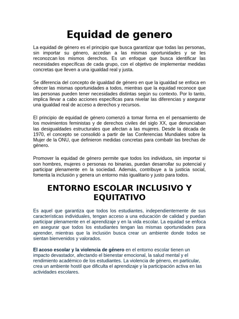 Equidad de Género y Educación Inclusiva | PDF | Estudios de género ...