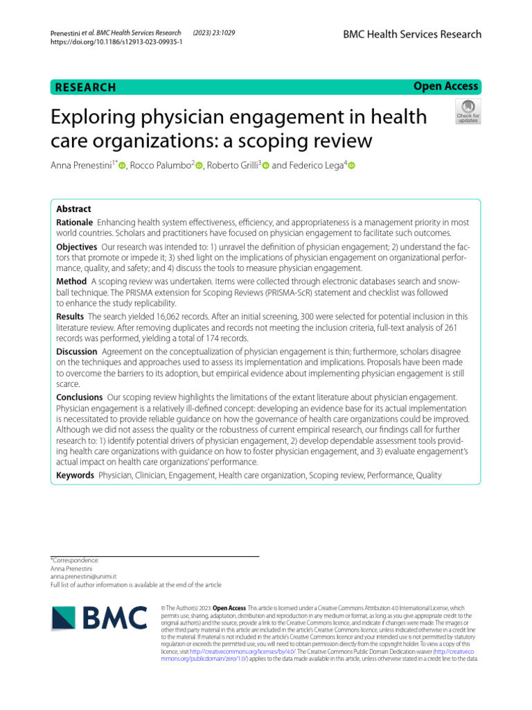 Exploring Physician Engagement in Health Care Organizations | PDF ...