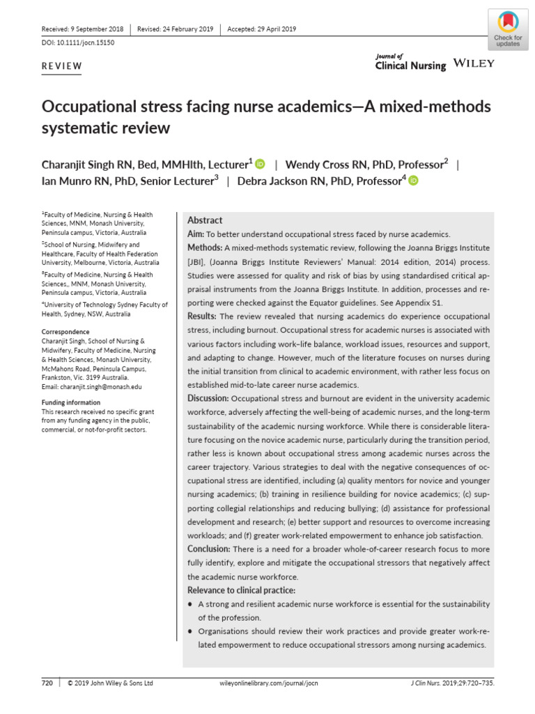 Occupational Stress in Nurse Academics | PDF | Systematic Review ...