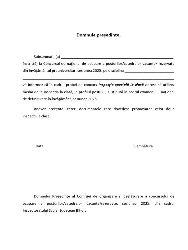 Cerere Solicitare Utilizare Note Inspectie Definitivat 2025 | PDF