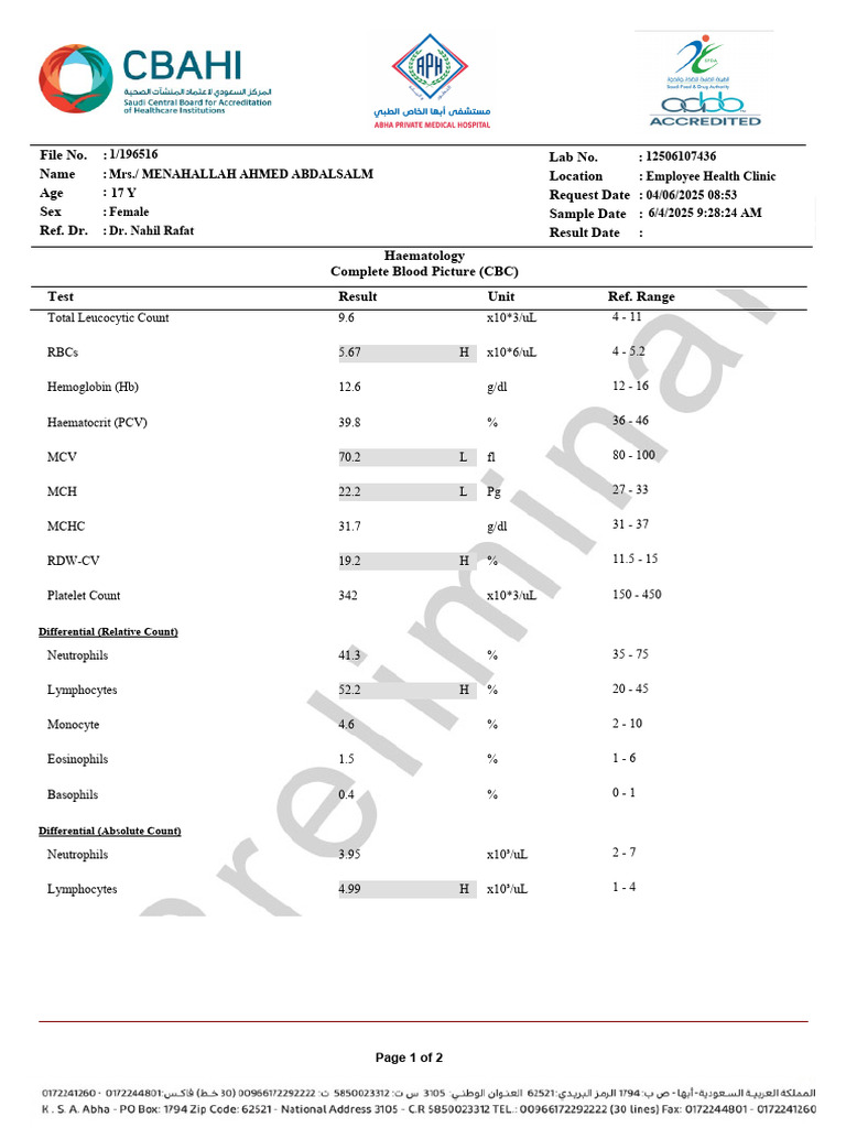 Lab FILE L Id400741 No20 04062025 0957520147 | PDF | Blood | Medical Tests