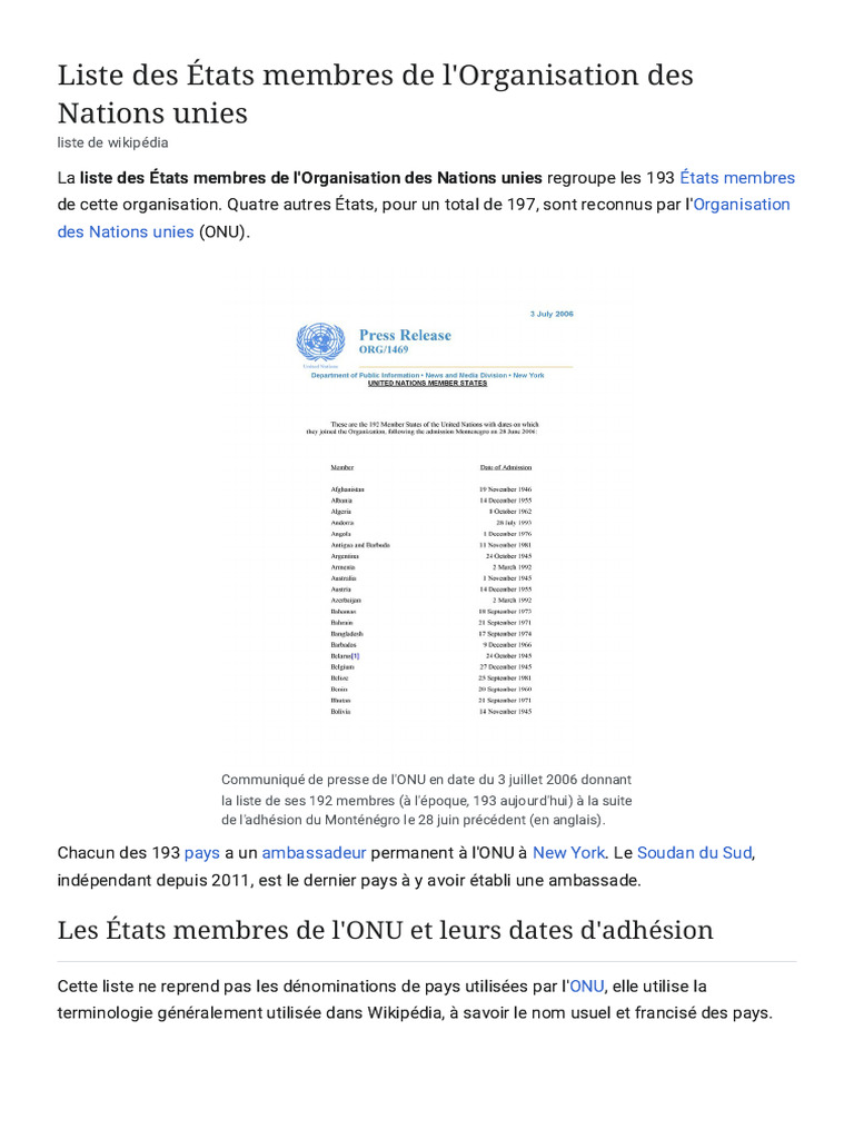 Liste des États membres de l'ONU | PDF | Relations internationales ...