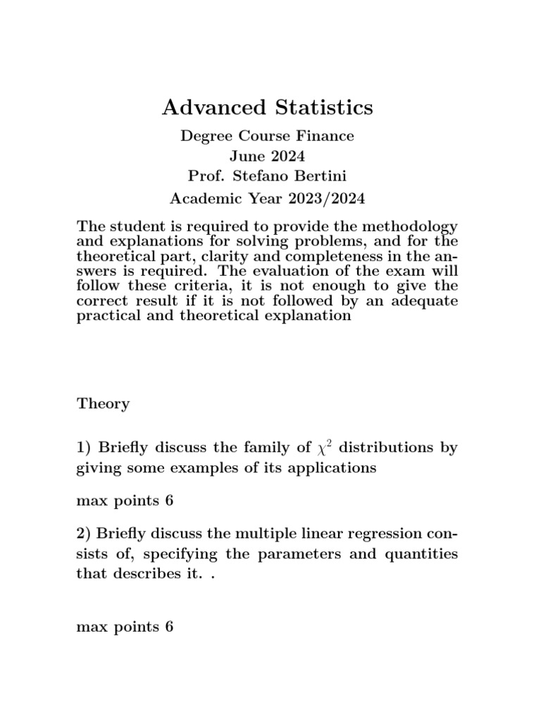 Advanced Statistics for Finance Exam | PDF | Errors And Residuals ...