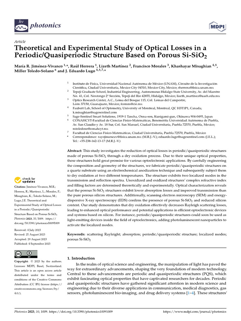 Optical Losses in Porous Si-SiO2 Structures | PDF | Scattering | Optics