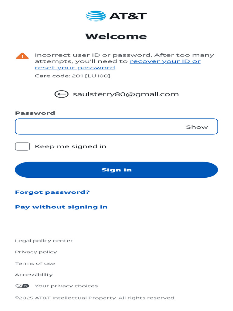 AT&T Login Issues and Care Code 201 | PDF