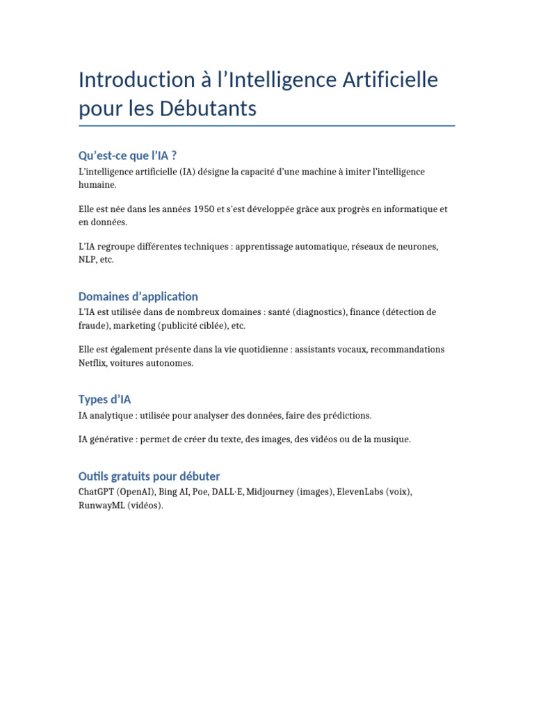 Leçon - IA - 1 - Introduction À l'IA Pour Débutants | PDF