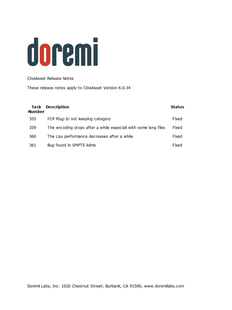 CineAsset 6.0 Release Notes Summary | PDF | Computing | Software